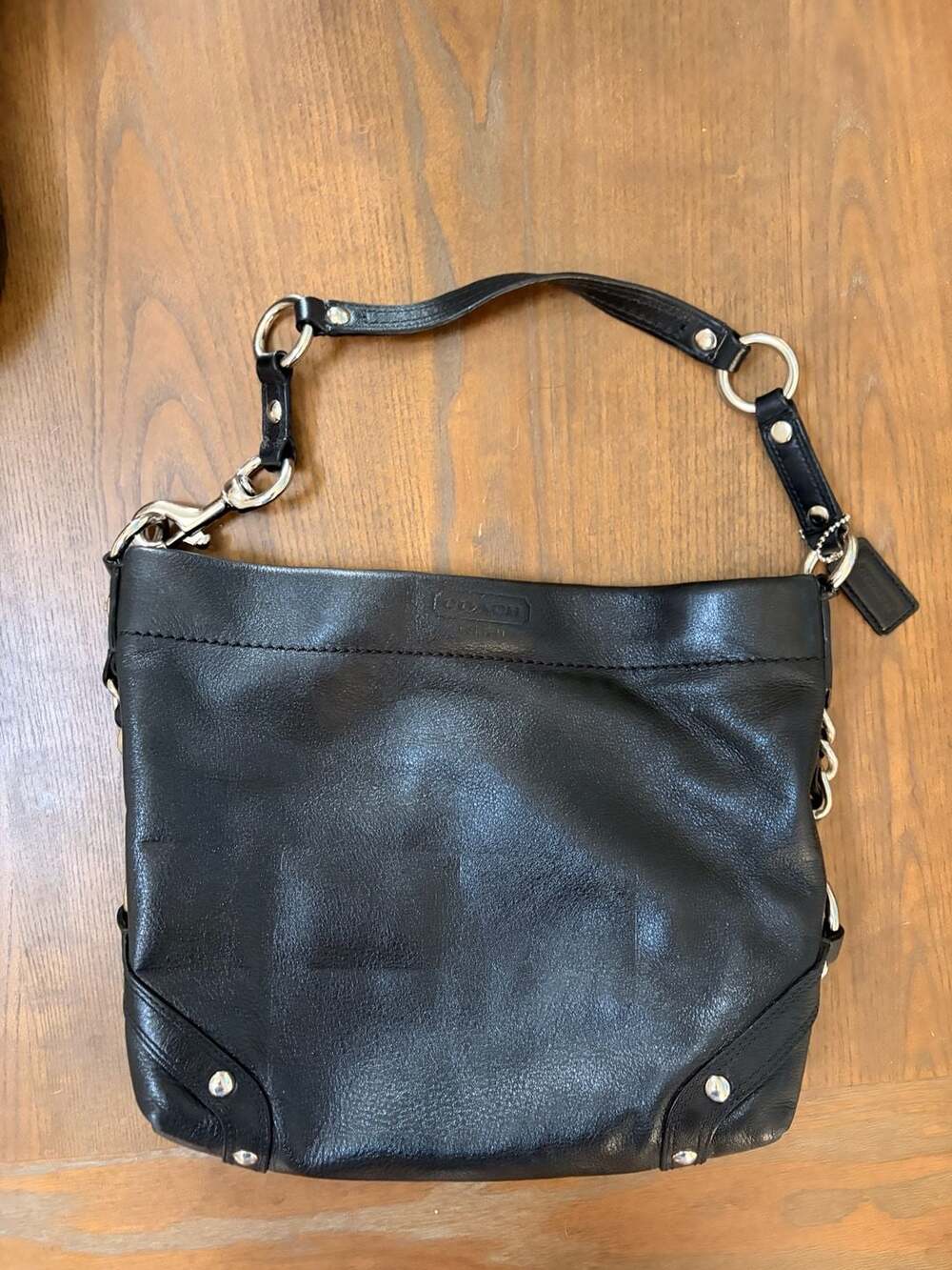 Coach F1073 Black Leather Hobo Shoulder Bag